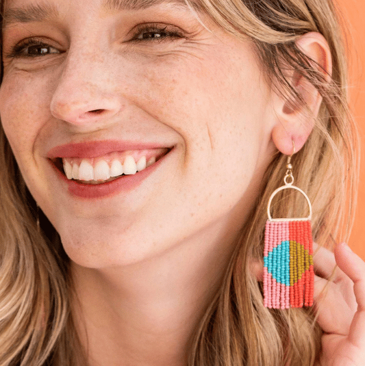 Image of Allison Half Circle Color Block Beaded Earrings