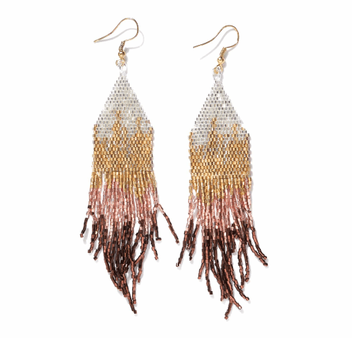 Image of Claire Ombre Beaded Fringe Earrings Mixed Metallic