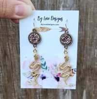 Image 3 of Snake Dangle Earrings | Black and Gold Serpent Earrings
