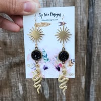 Image 2 of Snake Dangle Earrings | Black and Gold Serpent Earrings