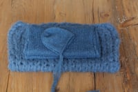 Image 2 of 3 pc newborn set | Alpaca bonnet, wrap and mini layer set| Ready to ship| Blue