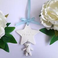 Soft Clay Baby keepsake, new baby gift, clay hanging star, clay teddy gift, nursery decor