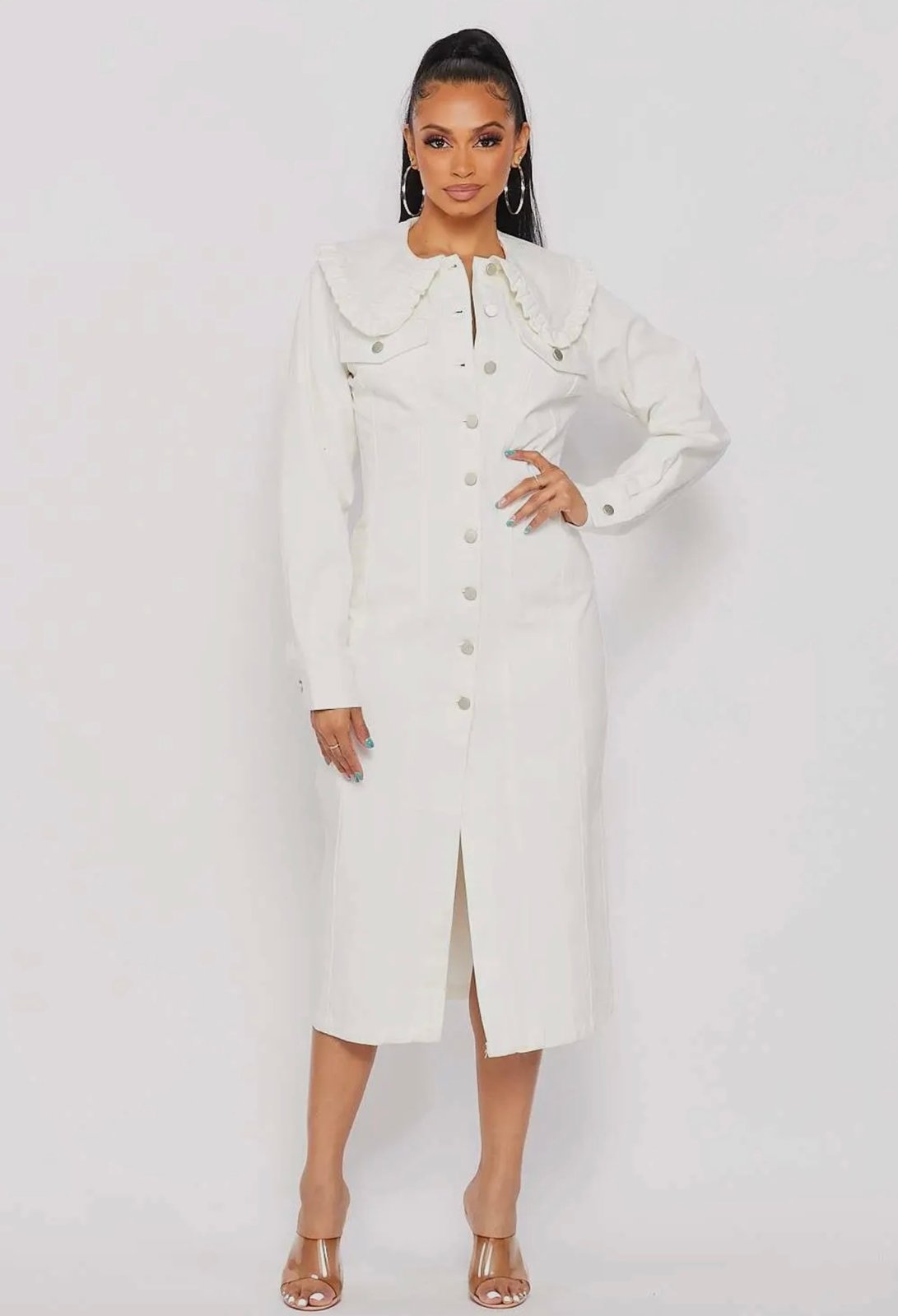 Long Sleeve Collared Mini Dress - Cream - Pomelo Fashion