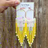 Image 3 of Beaded Daisy Earrings | White and Yellow Flower Earrings