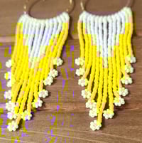 Image 2 of Beaded Daisy Earrings | White and Yellow Flower Earrings