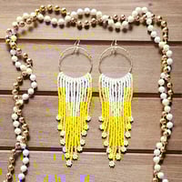 Image 1 of Beaded Daisy Earrings | White and Yellow Flower Earrings