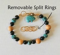 Image 2 of Turquoise, Magnetic Hematite, & Cedar Wood Bracelet (7"-9")