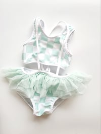 Image 1 of Mint & white checkered suspender bikini
