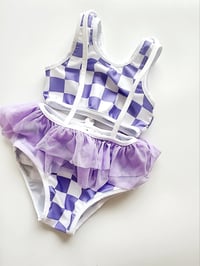 Image 1 of Purple & white checkered bikini