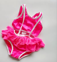 Neon pink suspender bikini