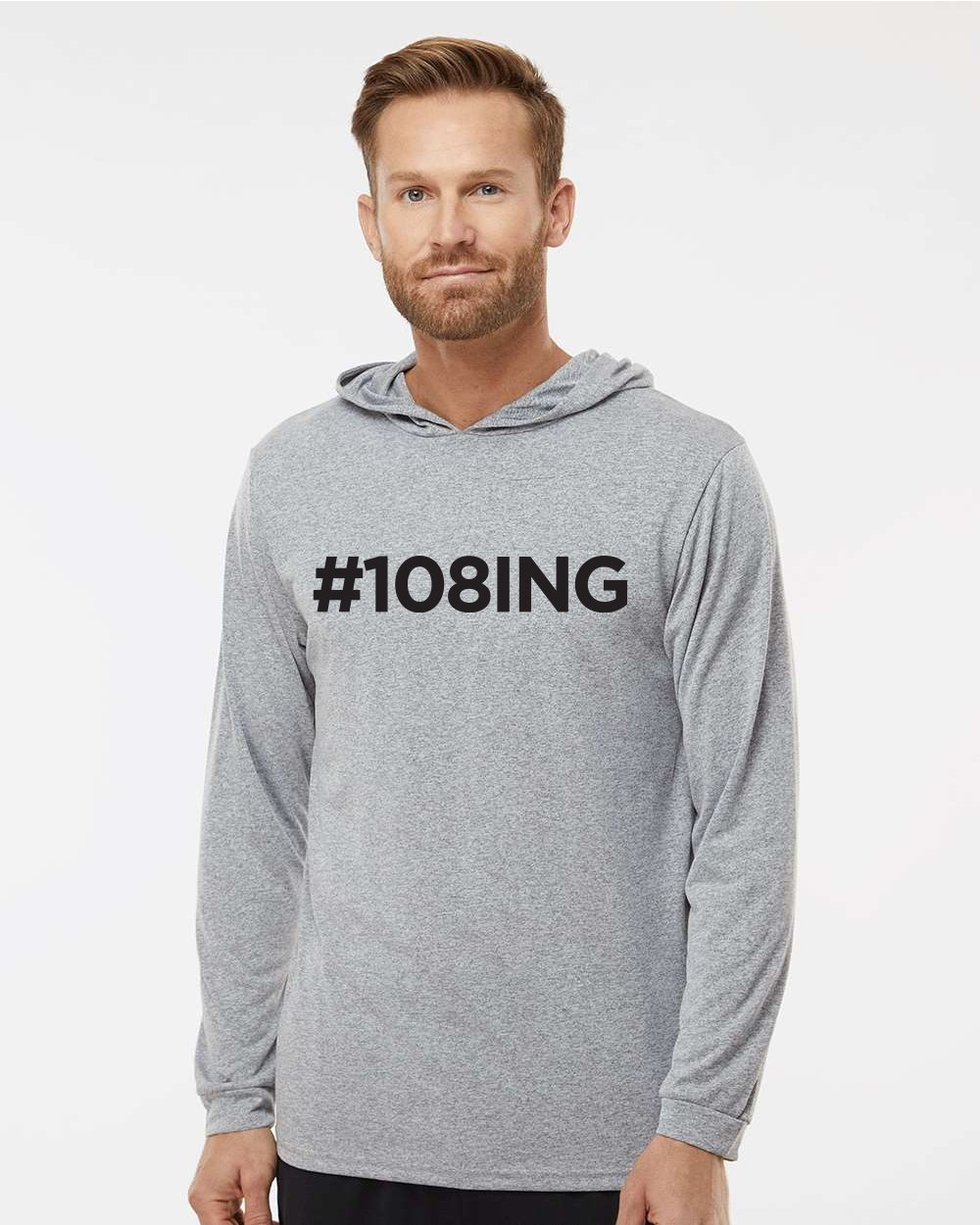 #108ING Hooded Performance Long Sleeve Tee / Heather Grey & Black