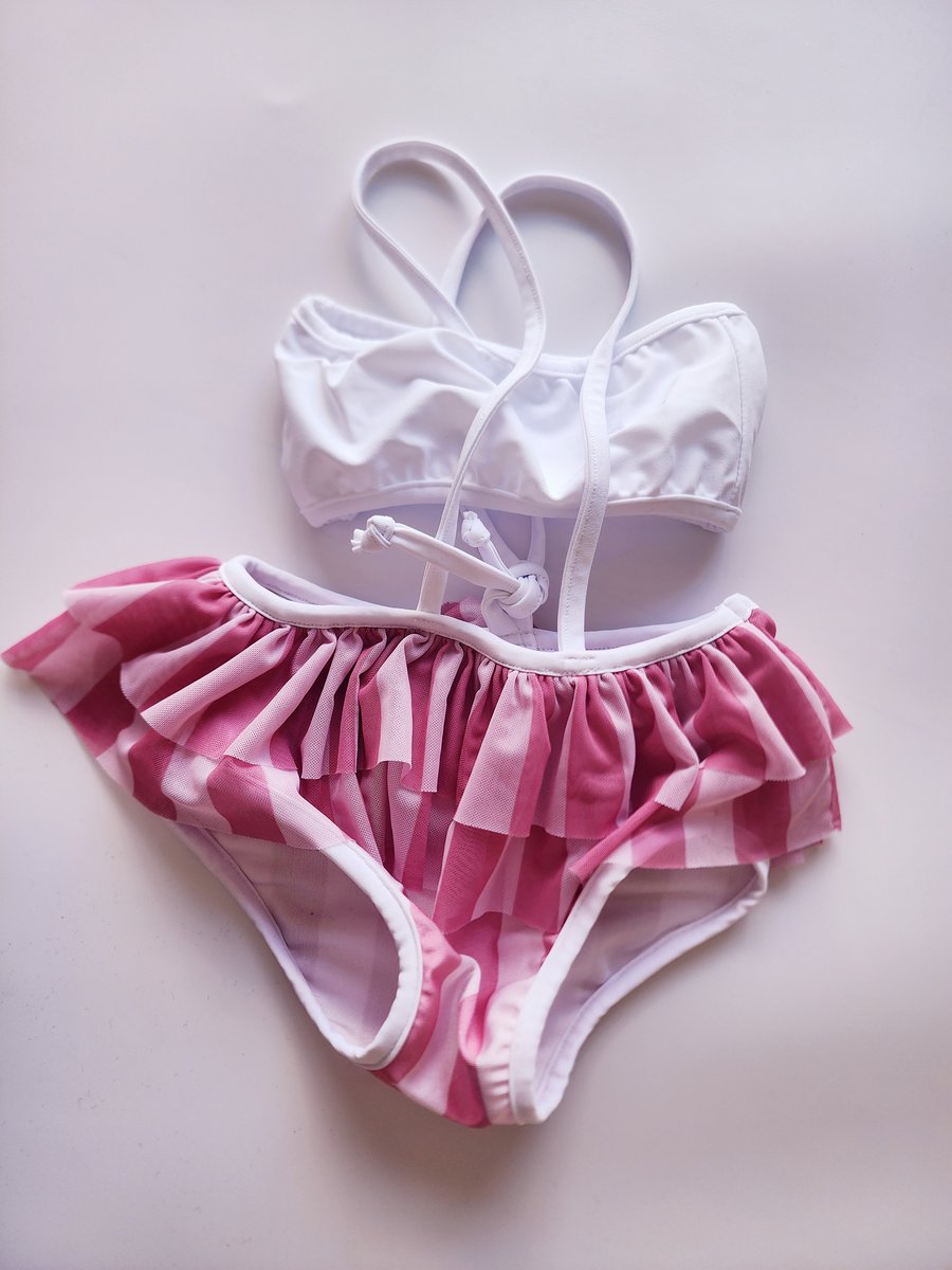 Pink stripe suspender swim | Fancy Shmancy Baby