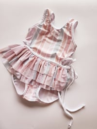 Pastel stripe cut out swim w/skirt