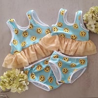 Image 1 of Blue smiley ruffle bikini