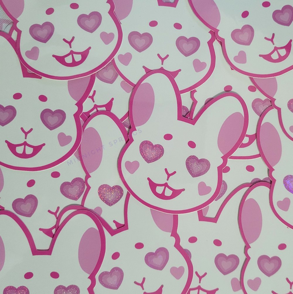 Image of "Love Bunny" Glitter Holographic Large Vinyl Stickers