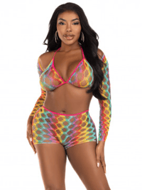 Image 1 of Net Bra Top With Shrug and Boy Shorts