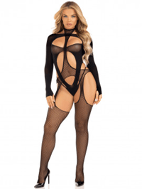 Image 2 of Fishnet Halter Suspender Bodystocking and Layered Teddy