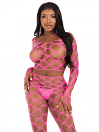 Image 2 of Neon Pink Net Crop Top and Footless Tights 
