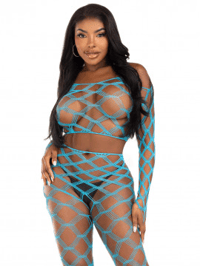 Image 1 of Turquoise Net Crop Top and Footless Tights