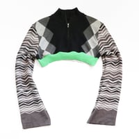 Image 1 of black and white gray turtleneck zipper courtneycourtney adult L large longsleeve sweater shrug green