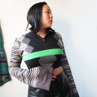 Image 2 of black and white gray turtleneck zipper courtneycourtney adult L large longsleeve sweater shrug green