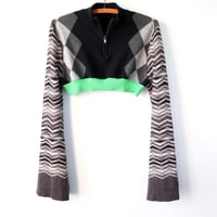 Image 5 of black and white gray turtleneck zipper courtneycourtney adult L large longsleeve sweater shrug green