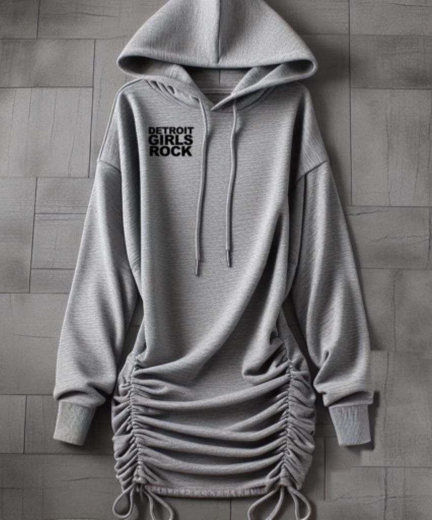 Detroit Girls Rock® — Hoodie Sweatshirt Dress Light Grey