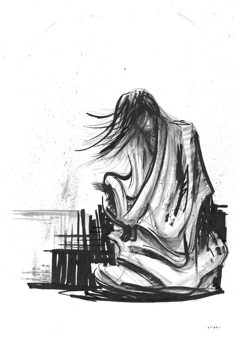  "Danseuse et kimono" / ORIGINAL (format A4, techniques mixtes)