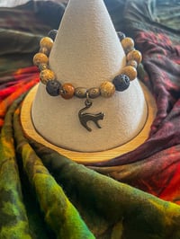 Image 1 of Golden Pietersite Gemstone Bracelet - Cat Charm