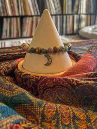Image 1 of Indian Agate Gemstone Bracelet - Moon Charm
