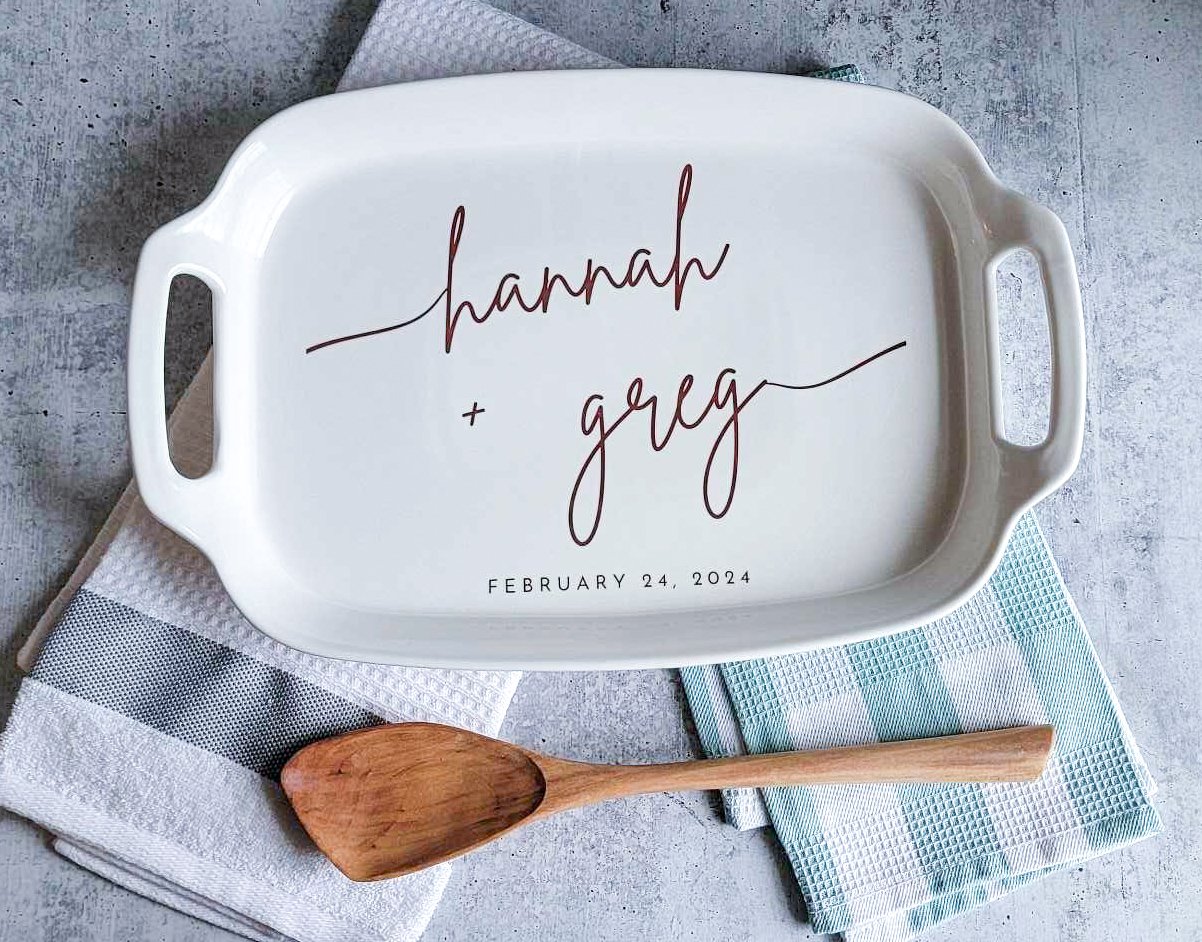 Personalized Ceramic Wedding or Anniversary Tray Oven Safe | ArtSmith