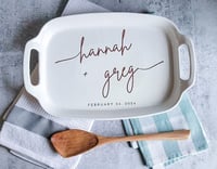Image 1 of Personalized Ceramic Wedding or Anniversary Tray Oven Safe