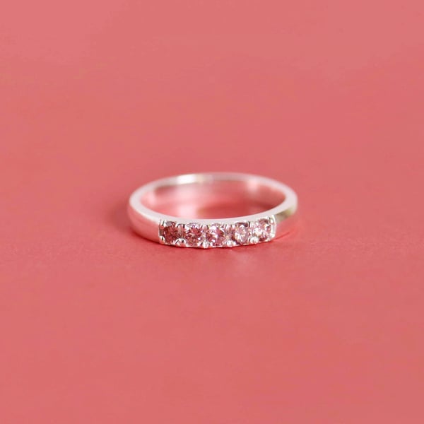 Image of La petite 5 Pink Spinel (Balas Ruby) round cut silver ring