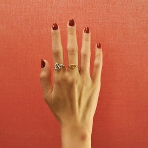 Image of Sri Lanka Honey Yellow Sapphire marquise cut silver signet ring