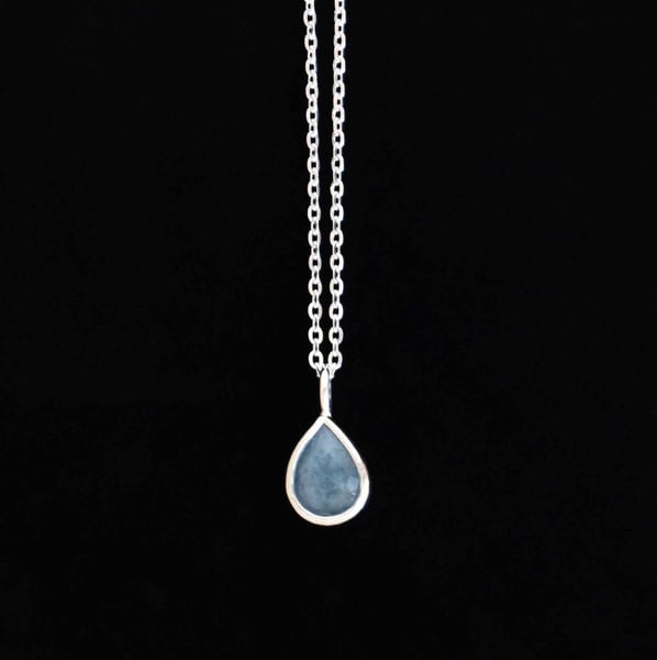 Image of Icy Blue Aquamarine pear cut classic silver necklace