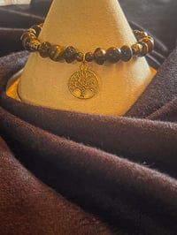 Image 1 of Tiger's Eye Gemstone Bracelet - Tree Charm
