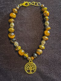 Image 2 of Tiger's Eye Gemstone Bracelet - Tree Charm