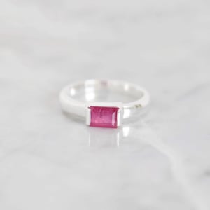 Image of Pink Ruby bevel cut wide round band silver ring