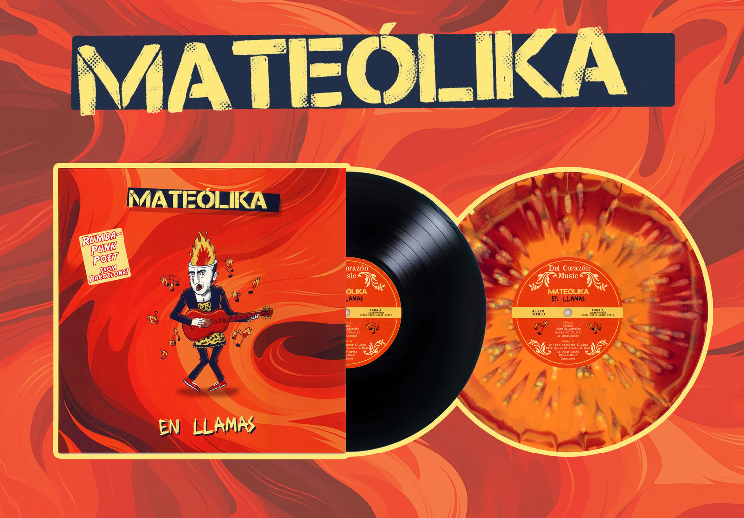 Image of Mateólika -  (10") - "En Llamas" ** w/con: download card! - Rumba World Punk Poet!
