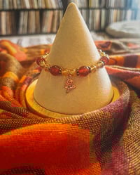 Image 1 of Red Agate Gemstone Bracelet - Rose Charm