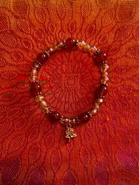 Image 2 of Red Agate Gemstone Bracelet - Rose Charm