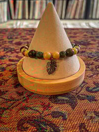 Image 1 of Indian Agate Gemstone Bracelet - Leaf Charm