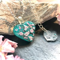 Image 2 of Cherry Blossom Turquoise Abstract Resin Mini Heart Pendant