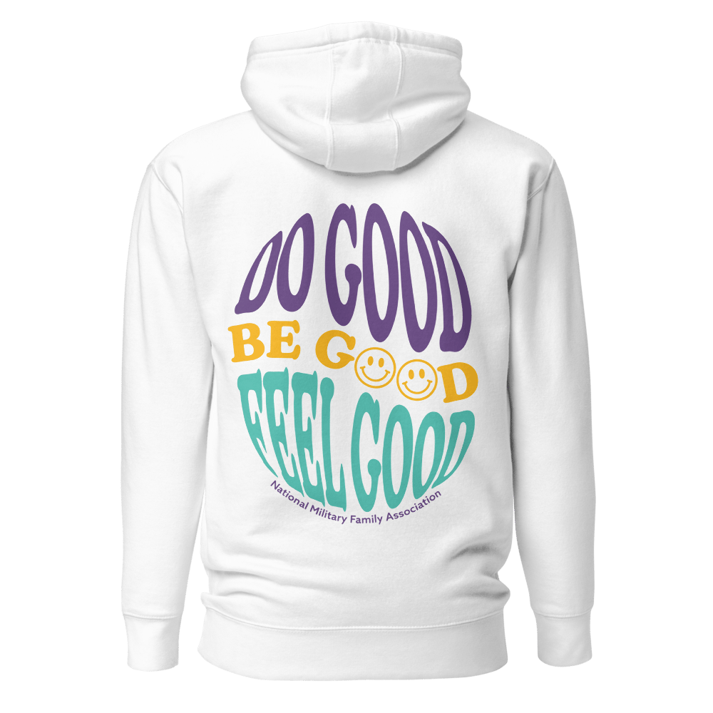 Adult 70s Inspired Do Good Be Good Feel Good White Hoodie NMFA