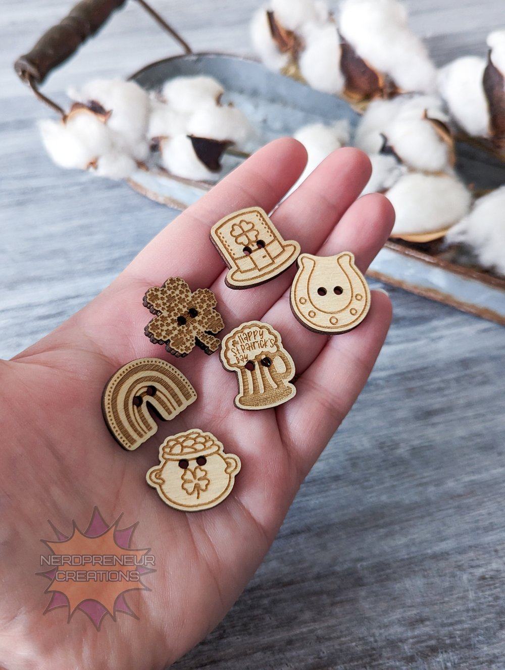 Image of St. Patrick's Day Wood Buttons Set of 6