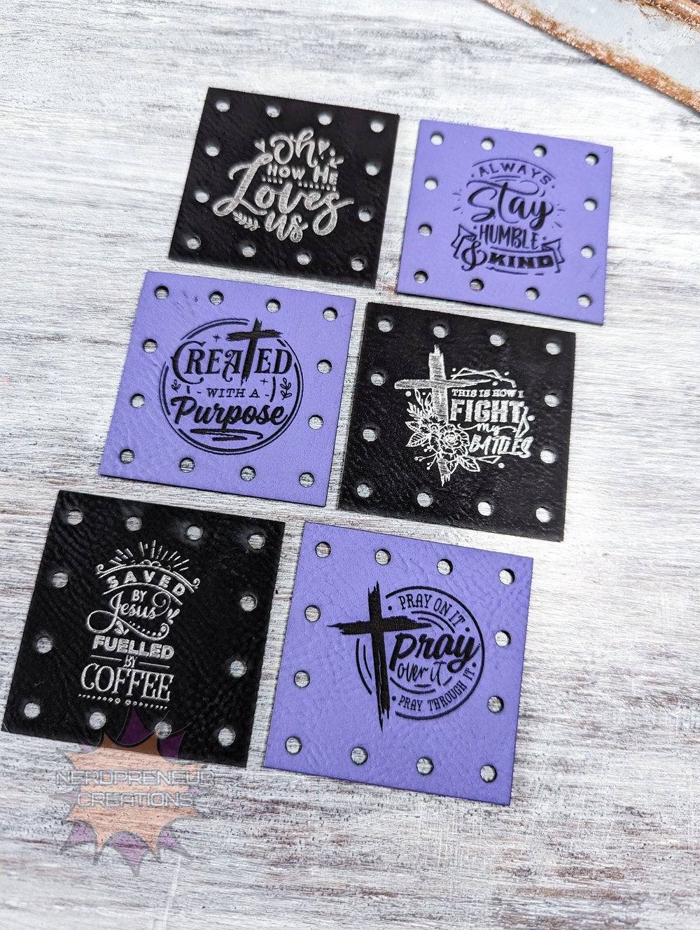 Image of Oh How He Loves Us Multi Design Pack Vegan Leather Patch Set of 6 - Beanie Patches