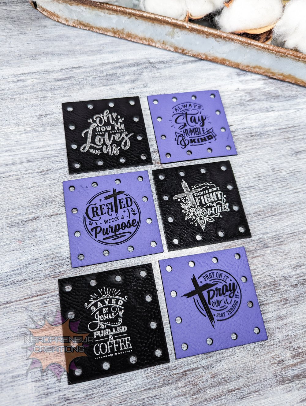 Image of Oh How He Loves Us Multi Design Pack Vegan Leather Patch Set of 6 - Beanie Patches