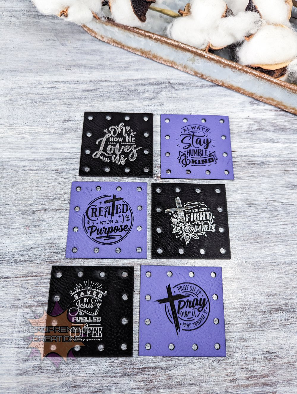 Image of Oh How He Loves Us Multi Design Pack Vegan Leather Patch Set of 6 - Beanie Patches