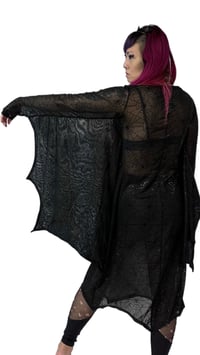 Image 3 of Vampira Spider Web Mesh Bat Wing Dress