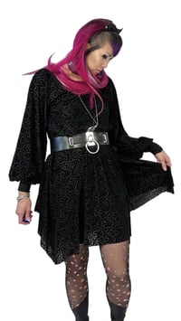 Image 3 of Burnout Velvet Noir Bishop Sleeve Dress